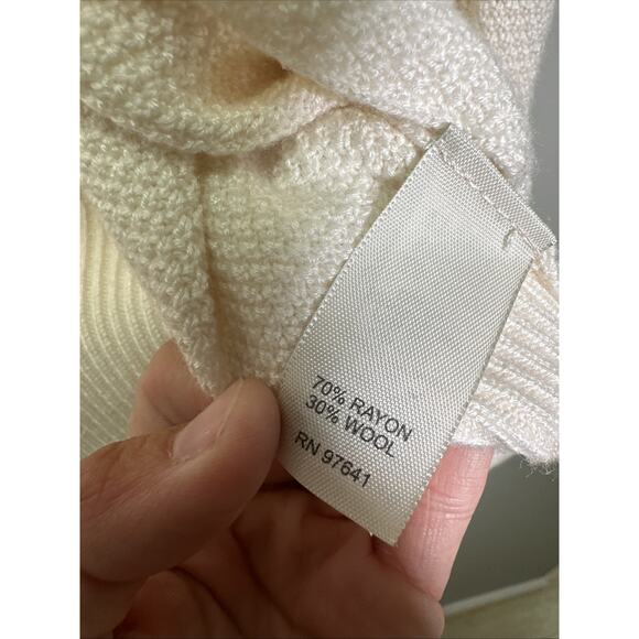 VTG J.Jill Cardigan Womens M Knit‎ Sweater Cream Crochet Wool Blend Old Money - Picture 5 of 7